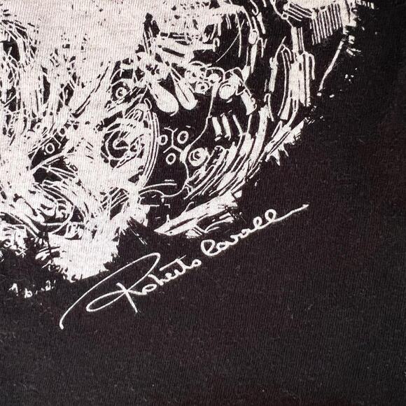 Roberto Cavalli Graphic Print Black Cotton Top T-Shirt Italy Size L - Picture 3 of 6